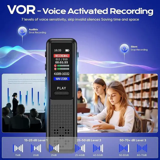 Alt view image 7 of 7 - 64GB Recorder - Upgraded digital voice-activated recorder with AI noise reduction, tape recording device for lecture meetings/courses/interviews