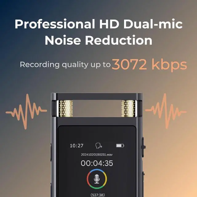 Alt view image 2 of 6 - Digital Voice Recorder with Voice Activated Recording and Playback, 3072kbps Audio Recorder, Aluminum Body with 64GB Storage for Lecture, Conference