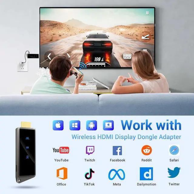 Alt view image 4 of 7 - Wireless HDMI Display Dongle Adapter, Portable Transmitter, Streaming Video/Audio/Files from Smartphone, Laptop to HDTV/Monitor/Projector HDMI Wireless Extender, Supports Airplay DLNA Miracast