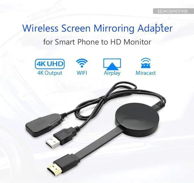 Alt view image 2 of 5 - 4K Wireless Display Adapter Airplay Miracast TV Receiver, WiFi Display Receiver Wireless HDMI Receiver TV Receiver Screen Mirroring Adapter for iOS/Android/Display/Projector