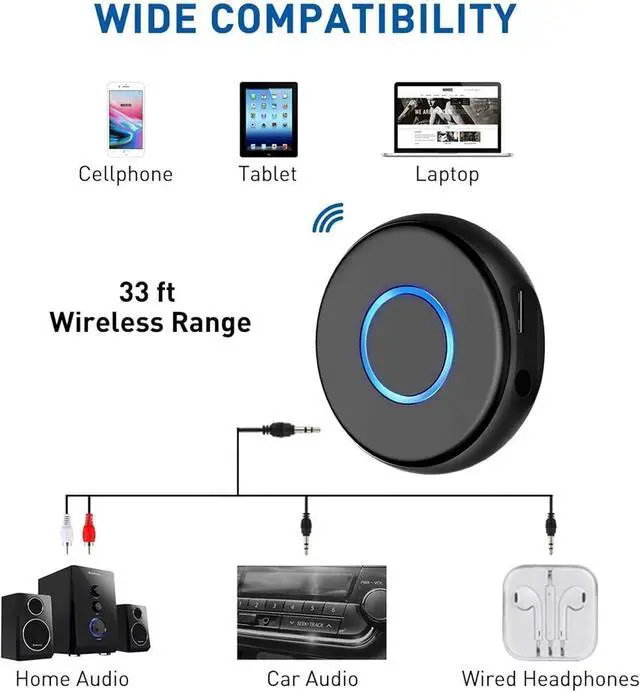 Alt view image 2 of 7 - Bluetooth 5.0 Auxiliary Adapter for Automotive, Wireless Audio Receiver, Portable Hands-Free Kit with RCA AUX 3.5mm for Home/Car Stereo Music Streaming Sound System