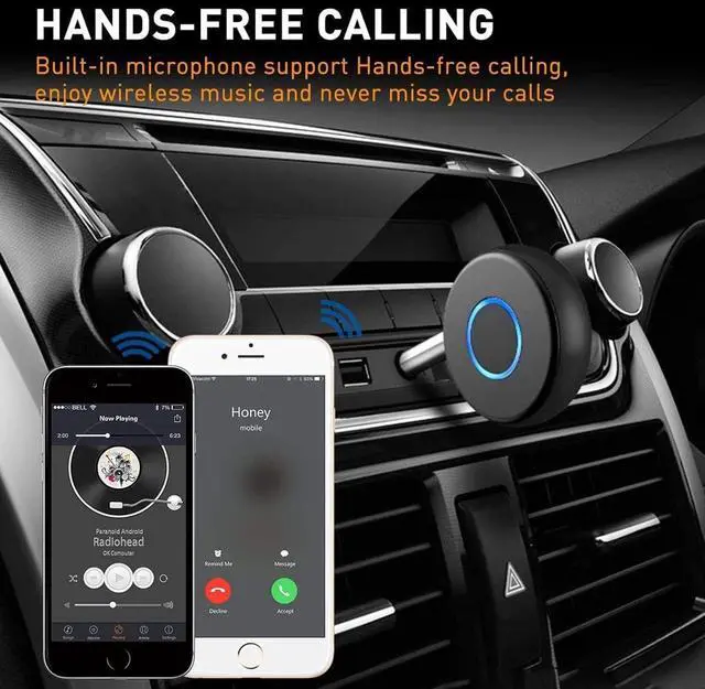 Alt view image 6 of 7 - Bluetooth 5.0 Auxiliary Adapter for Automotive, Wireless Audio Receiver, Portable Hands-Free Kit with RCA AUX 3.5mm for Home/Car Stereo Music Streaming Sound System
