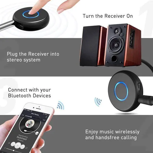 Alt view image 7 of 7 - Bluetooth 5.0 Auxiliary Adapter for Automotive, Wireless Audio Receiver, Portable Hands-Free Kit with RCA AUX 3.5mm for Home/Car Stereo Music Streaming Sound System