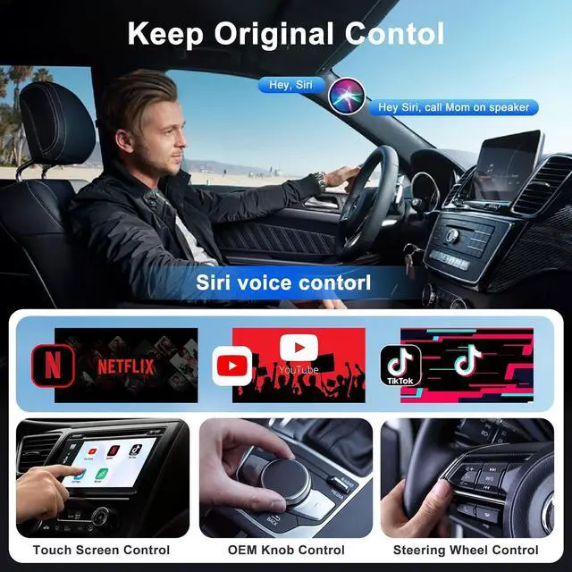 Alt view image 3 of 7 - Wireless Carplay Adapter with Built-in YouTube Netflix, Carplay Wireless Magic Box, Wired CarPlay to Wireless Support YouTube Netflix Tiktok Video Playback, Easily Plug in Play_Golden