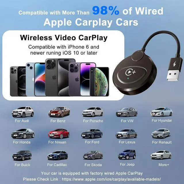 Alt view image 7 of 7 - Wireless Carplay Adapter with Built-in YouTube Netflix, Carplay Wireless Magic Box, Wired CarPlay to Wireless Support YouTube Netflix Tiktok Video Playback, Easily Plug in Play_Golden