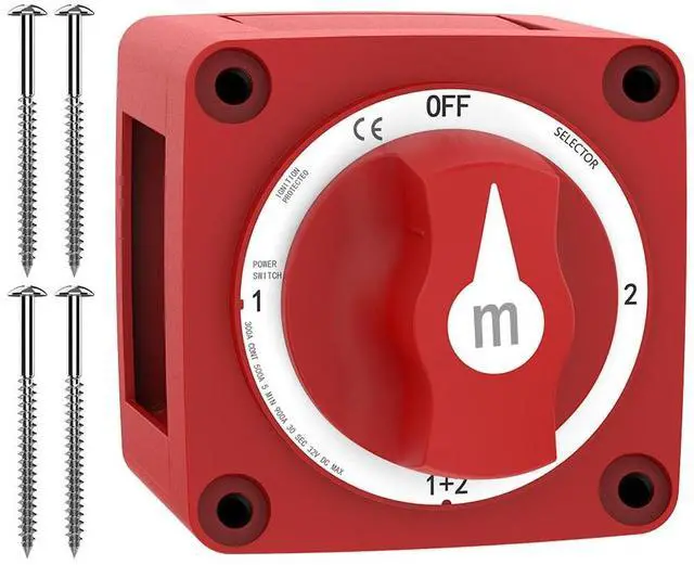 Main image of Battery Disconnect Switch, 300A 1-Both-2-Off Heavy Duty Cut-Off Switch 12V-48V Waterproof Ignition Protected Electric Termination Switch with Knob for Marine, Boat, Car, RV, Truck Batteries - 4 Positi