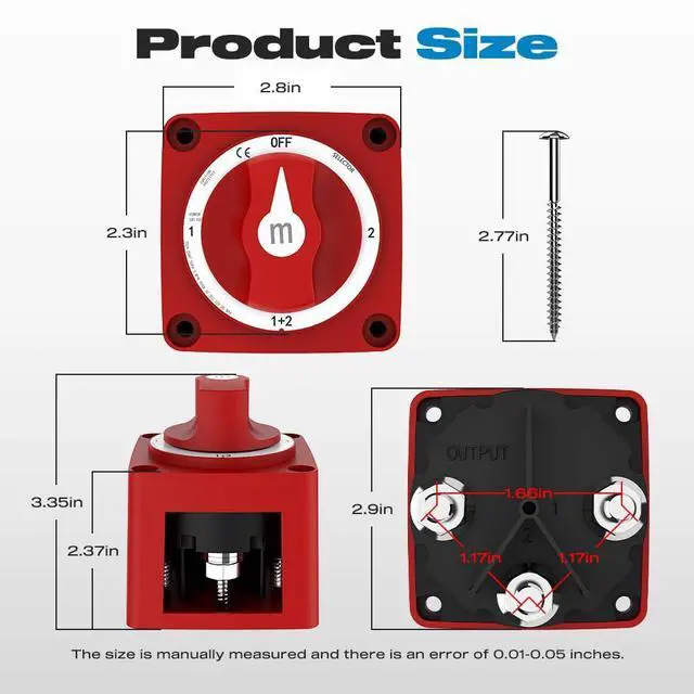 Alt view image 2 of 7 - Battery Disconnect Switch, 300A 1-Both-2-Off Heavy Duty Cut-Off Switch 12V-48V Waterproof Ignition Protected Electric Termination Switch with Knob for Marine, Boat, Car, RV, Truck Batteries - 4 Positi