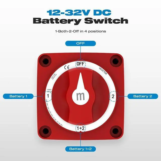 Alt view image 4 of 7 - Battery Disconnect Switch, 300A 1-Both-2-Off Heavy Duty Cut-Off Switch 12V-48V Waterproof Ignition Protected Electric Termination Switch with Knob for Marine, Boat, Car, RV, Truck Batteries - 4 Positi