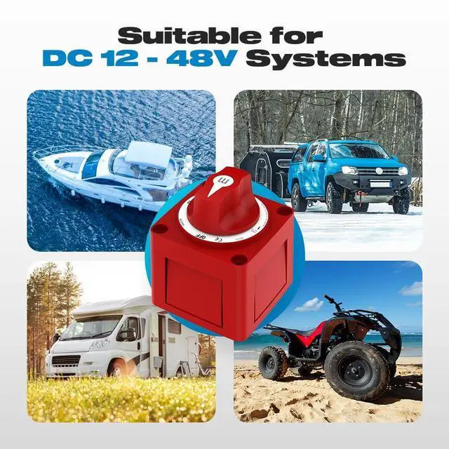 Alt view image 5 of 7 - Battery Disconnect Switch, 300A 1-Both-2-Off Heavy Duty Cut-Off Switch 12V-48V Waterproof Ignition Protected Electric Termination Switch with Knob for Marine, Boat, Car, RV, Truck Batteries - 4 Positi