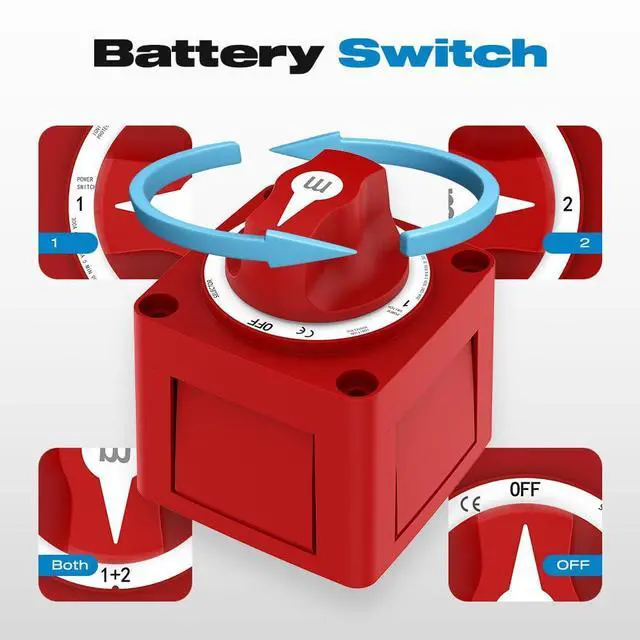 Alt view image 6 of 7 - Battery Disconnect Switch, 300A 1-Both-2-Off Heavy Duty Cut-Off Switch 12V-48V Waterproof Ignition Protected Electric Termination Switch with Knob for Marine, Boat, Car, RV, Truck Batteries - 4 Positi