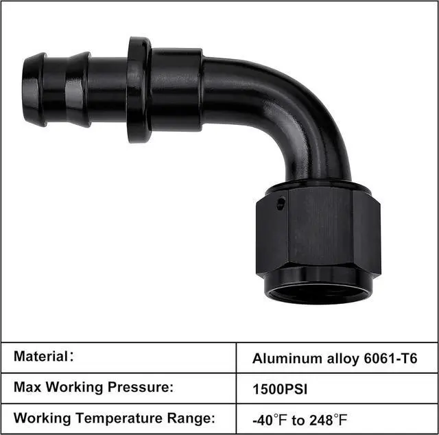 Alt view image 4 of 5 - 10AN 90-degree push-lock hose fitting ends black 2PCS