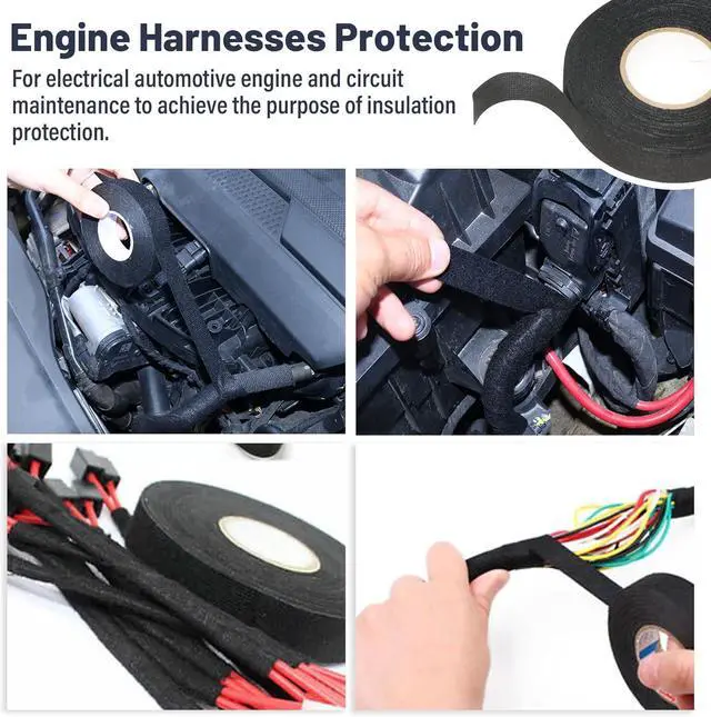 Alt view image 3 of 7 - Wire Harness Tape High Temperature Cable Loom Self-Adhesive Fabric Tape for Electrical Automotive Engine Wiring Harness Wrap Protection Noise Dampening Cable Fixing 3/4 inch x 50 ft. 5 Rolls