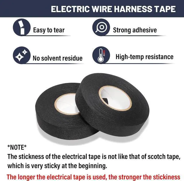 Alt view image 6 of 7 - Wire Harness Tape High Temperature Cable Loom Self-Adhesive Fabric Tape for Electrical Automotive Engine Wiring Harness Wrap Protection Noise Dampening Cable Fixing 3/4 inch x 50 ft. 5 Rolls