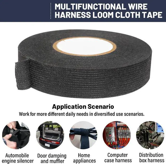 Alt view image 7 of 7 - Wire Harness Tape High Temperature Cable Loom Self-Adhesive Fabric Tape for Electrical Automotive Engine Wiring Harness Wrap Protection Noise Dampening Cable Fixing 3/4 inch x 50 ft. 5 Rolls