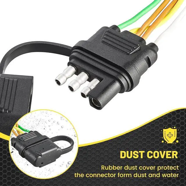 Alt view image 3 of 7 - 4-Pin 5-Wire Trailer Harness 22FT for Rewiring Both Side Tail Lights, Solid Copper Wishbond Trailer Light Kit 4-Way Flat 5-Wire Plug with Nylon Mesh Tube Protection