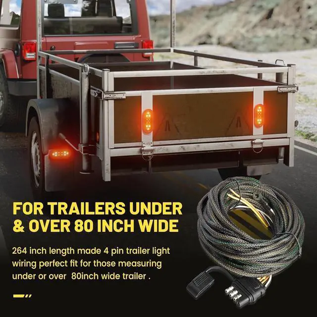 Alt view image 7 of 7 - 4-Pin 5-Wire Trailer Harness 22FT for Rewiring Both Side Tail Lights, Solid Copper Wishbond Trailer Light Kit 4-Way Flat 5-Wire Plug with Nylon Mesh Tube Protection