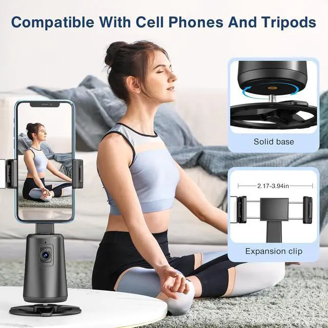 Alt view image 5 of 7 - Automatic Face Tracking Tripod 360° Rotating Smartphone Photo and Video Kit Mount, No App Required, Camera Mount with Remote Control and Gesture Control for Live Recording on TikTok (Black) Rechargeab