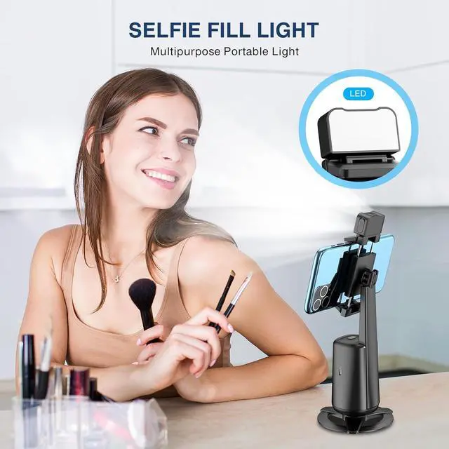 Alt view image 7 of 7 - Automatic Face Tracking Tripod 360° Rotating Smartphone Photo and Video Kit Mount, No App Required, Camera Mount with Remote Control and Gesture Control for Live Recording on TikTok (Black) Rechargeab