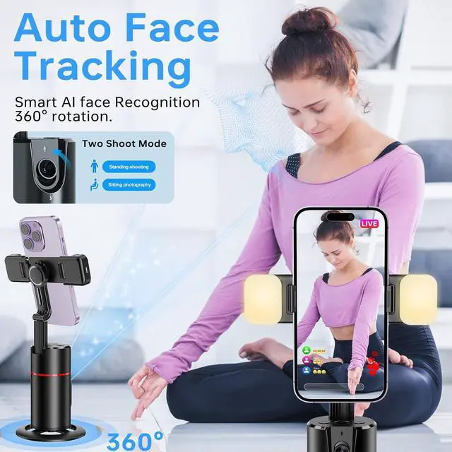 Alt view image 2 of 7 - Automatic Face Tracking Tripod 360° Rotating Mobile Phone Holder, No App Required, Remote Control and Gesture Control Face-Tracking Mobile Phone Camera Holder, Rechargeable Smart Shooting Holder with
