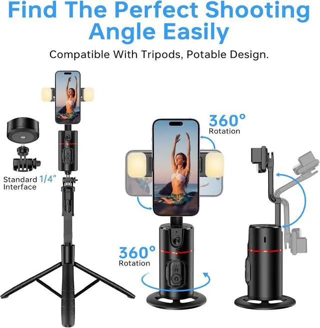 Alt view image 5 of 7 - Automatic Face Tracking Tripod 360° Rotating Mobile Phone Holder, No App Required, Remote Control and Gesture Control Face-Tracking Mobile Phone Camera Holder, Rechargeable Smart Shooting Holder with