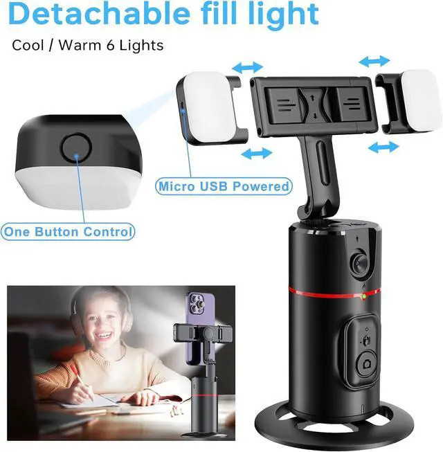 Alt view image 3 of 7 - Automatic Face Tracking Tripod 360° Rotating Mobile Phone Holder, No App Required, Remote Control and Gesture Control Face-Tracking Mobile Phone Camera Holder, Rechargeable Smart Shooting Holder with