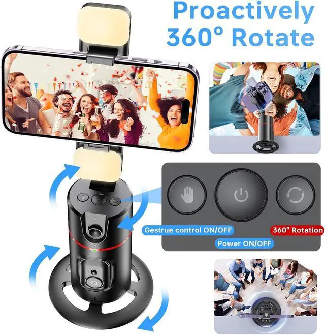 Alt view image 6 of 7 - Automatic Face Tracking Tripod 360° Rotating Mobile Phone Holder, No App Required, Remote Control and Gesture Control Face-Tracking Mobile Phone Camera Holder, Rechargeable Smart Shooting Holder with