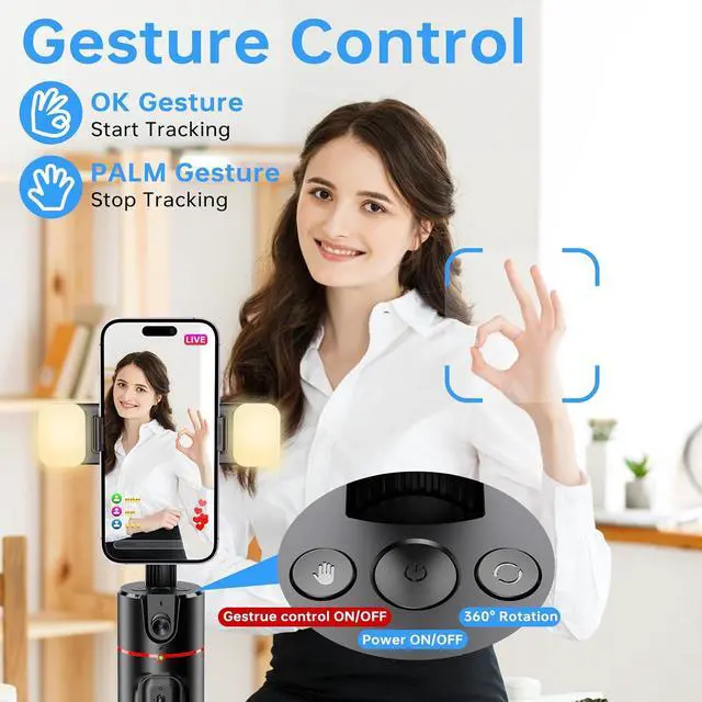 Alt view image 7 of 7 - Automatic Face Tracking Tripod 360° Rotating Mobile Phone Holder, No App Required, Remote Control and Gesture Control Face-Tracking Mobile Phone Camera Holder, Rechargeable Smart Shooting Holder with