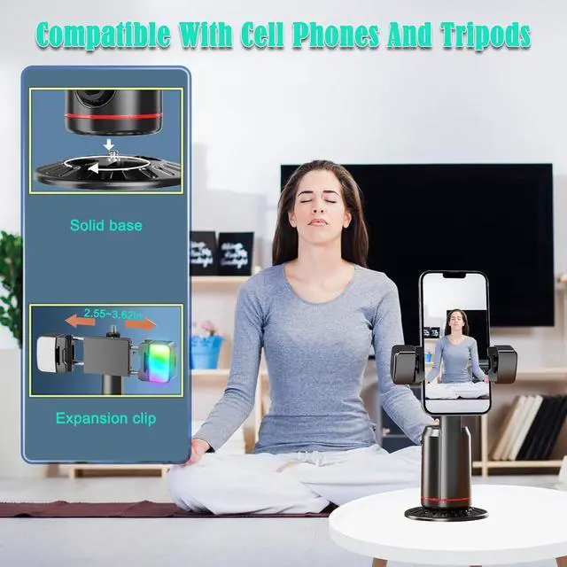 Alt view image 3 of 7 - Automatic Face Tracking Tripod 360° Rotating Automatic Tracking Mobile Phone Holder, No App Required, Mobile Phone Camera Holder with Remote Control, Rechargeable Smart Shooting Holder for Live Video