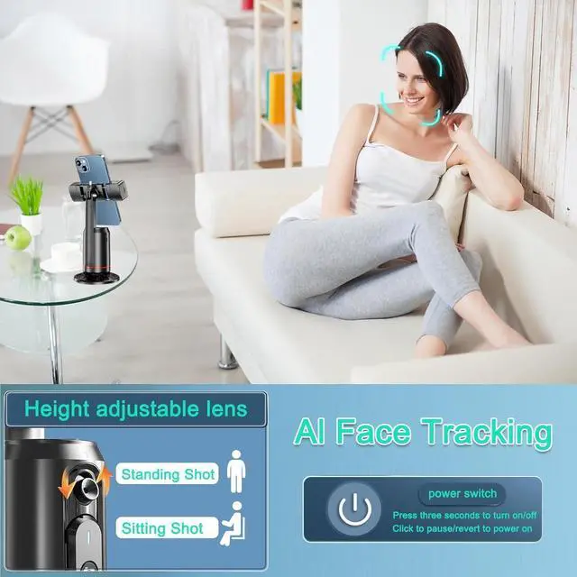 Alt view image 4 of 7 - Automatic Face Tracking Tripod 360° Rotating Automatic Tracking Mobile Phone Holder, No App Required, Mobile Phone Camera Holder with Remote Control, Rechargeable Smart Shooting Holder for Live Video
