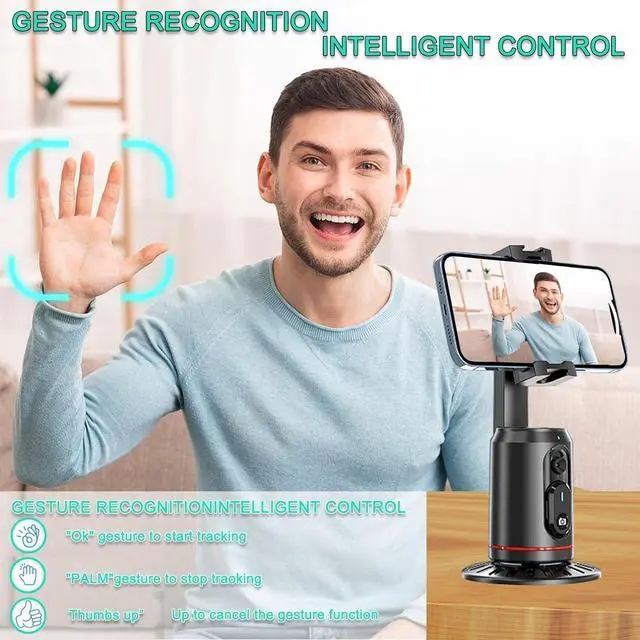 Alt view image 2 of 7 - Automatic Face Tracking Tripod 360° Rotating Automatic Tracking Mobile Phone Holder, No App Required, Mobile Phone Camera Holder with Remote Control, Rechargeable Smart Shooting Holder for Live Video