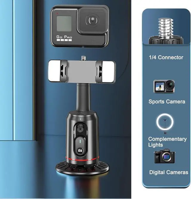 Alt view image 5 of 7 - Automatic Face Tracking Tripod 360° Rotating Automatic Tracking Mobile Phone Holder, No App Required, Mobile Phone Camera Holder with Remote Control, Rechargeable Smart Shooting Holder for Live Video