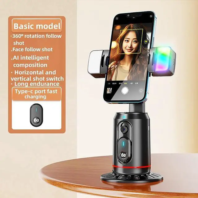 Alt view image 6 of 7 - Automatic Face Tracking Tripod 360° Rotating Automatic Tracking Mobile Phone Holder, No App Required, Mobile Phone Camera Holder with Remote Control, Rechargeable Smart Shooting Holder for Live Video