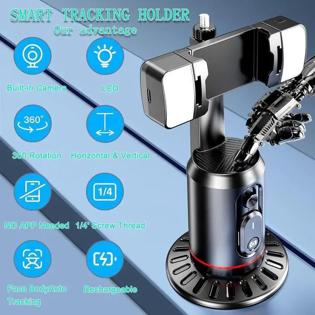 Alt view image 7 of 7 - Automatic Face Tracking Tripod 360° Rotating Automatic Tracking Mobile Phone Holder, No App Required, Mobile Phone Camera Holder with Remote Control, Rechargeable Smart Shooting Holder for Live Video
