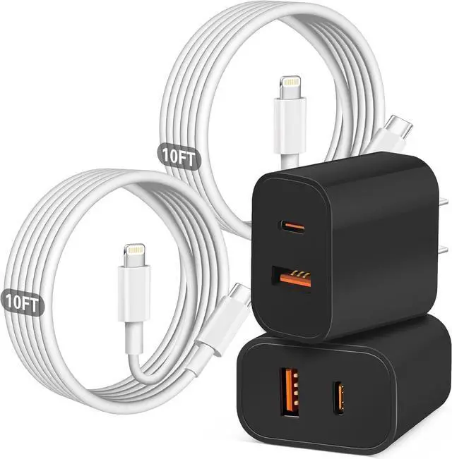Main image of iPhone Fast Charger, Dual Port A/C Apple iPhone Charger Fast Charging Block, 2-Pack Fast Dual A/C iPhone Wall Charger Adapter, 10FT USB C to Lightning Cable for iPhone14 ProMax/13/12/11/XS/XR/iPad