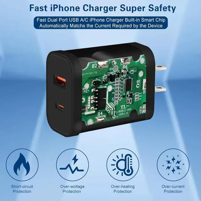 Alt view image 4 of 7 - iPhone Fast Charger, Dual Port A/C Apple iPhone Charger Fast Charging Block, 2-Pack Fast Dual A/C iPhone Wall Charger Adapter, 10FT USB C to Lightning Cable for iPhone14 ProMax/13/12/11/XS/XR/iPad