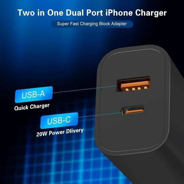 Alt view image 6 of 7 - iPhone Fast Charger, Dual Port A/C Apple iPhone Charger Fast Charging Block, 2-Pack Fast Dual A/C iPhone Wall Charger Adapter, 10FT USB C to Lightning Cable for iPhone14 ProMax/13/12/11/XS/XR/iPad