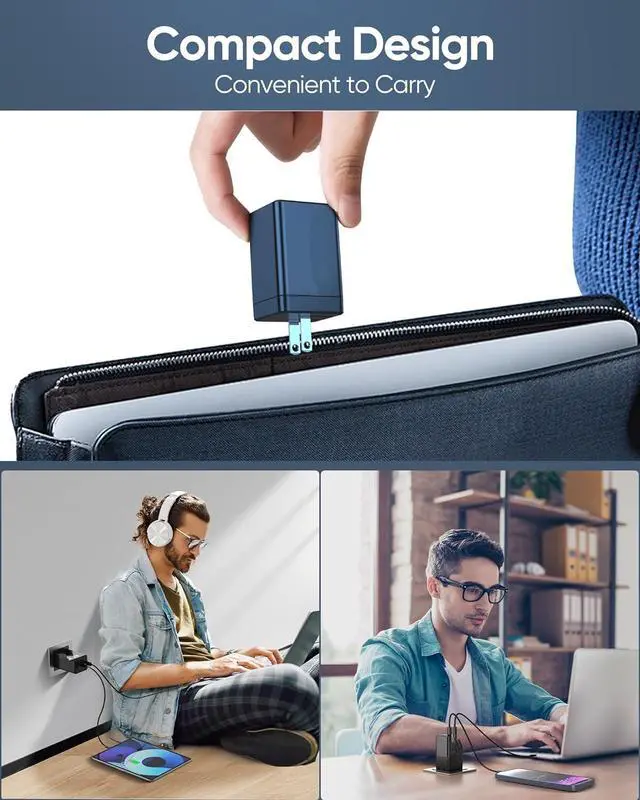 Alt view image 3 of 7 - [2-Pack] USB C Charger Block 160W, 3-Port GaN Super Fast Charger, Dual 65W Type C Charging Blocks, Foldable QC3.0 Laptop Quick Charge Adapter for MacBook, iPhone, Samsung, Galaxy, iPad, Android, Black