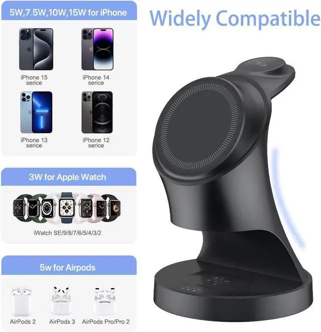 Alt view image 3 of 6 - Wireless Charger, 3-in-1 Magnetic Wireless Charger Cradle, Fast Wireless Charging Dock for iPhone 16/15/14/13/12 Series, Apple Watch Series, AirPods Pro.