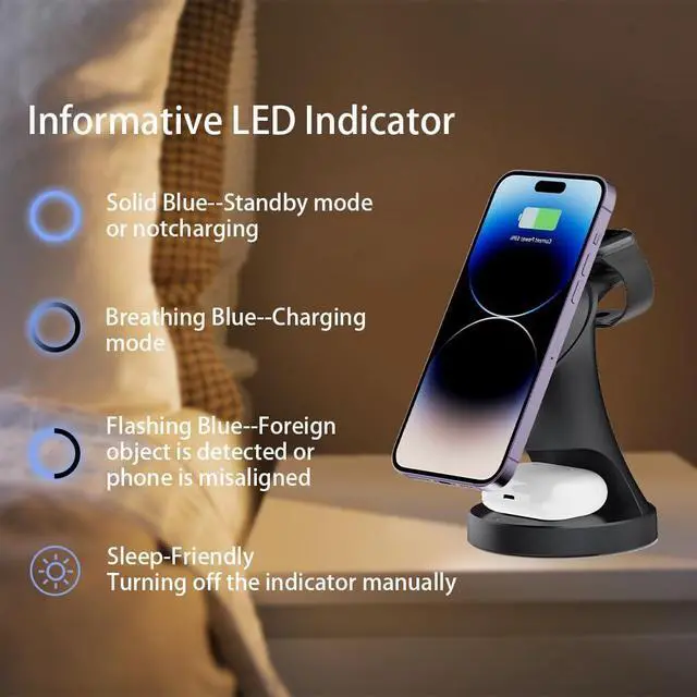 Alt view image 4 of 6 - Wireless Charger, 3-in-1 Magnetic Wireless Charger Cradle, Fast Wireless Charging Dock for iPhone 16/15/14/13/12 Series, Apple Watch Series, AirPods Pro.