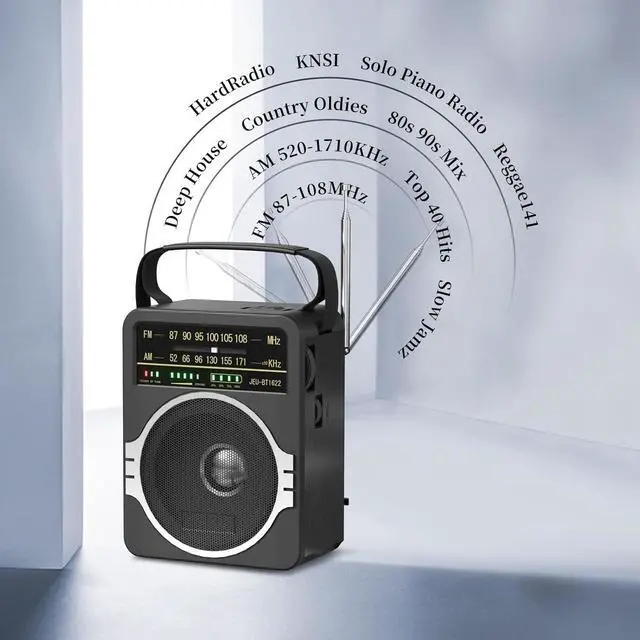 Alt view image 2 of 7 - Portable AM FM Radio, Bluetooth 5.0 Radio, 5 Watt Speaker, FM Radio, Internal Rechargeable Battery/DC D * 4 Battery Powered, AC Power Plug, Wall Black