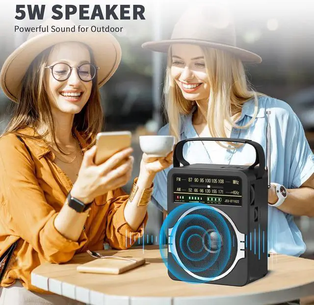Alt view image 6 of 7 - Portable AM FM Radio, Bluetooth 5.0 Radio, 5 Watt Speaker, FM Radio, Internal Rechargeable Battery/DC D * 4 Battery Powered, AC Power Plug, Wall Black
