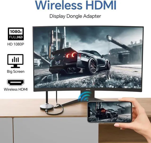 Alt view image 7 of 7 - Wireless HDMI Display Dongle Adapter - Miracast dongle, DLNA, AirPlay - Plug and Play video/audio from laptop, PC, smartphone to HDTV, projector, display