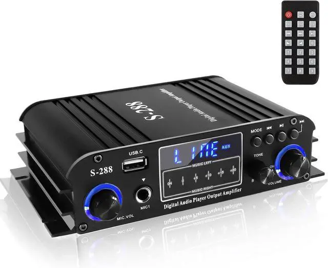 Main image of 4-Channel Bluetooth 5.0 Stereo Amplifier, 50Wx4 HiFi Power Amplifier up to 1200W, USB/SD/FM, Class D Home Audio Receiver for Home Theater and Karaoke, Includes Remote Control and Power Adapter