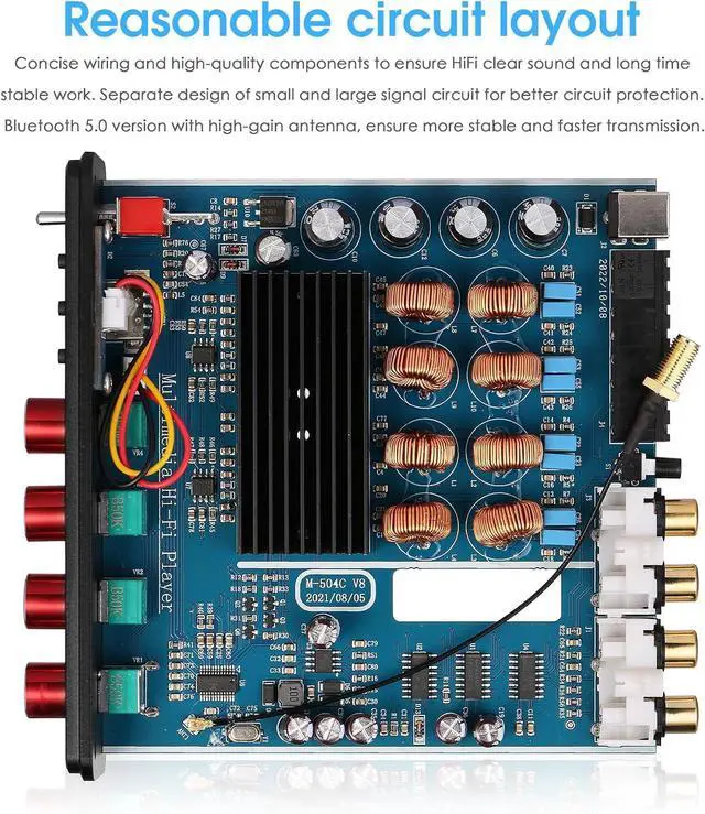 Alt view image 7 of 7 - 4-Channel Bluetooth Amplifier, 50W x 4 Audio Power Amplifier, Hi-Fi Home Stereo Speaker Receiver