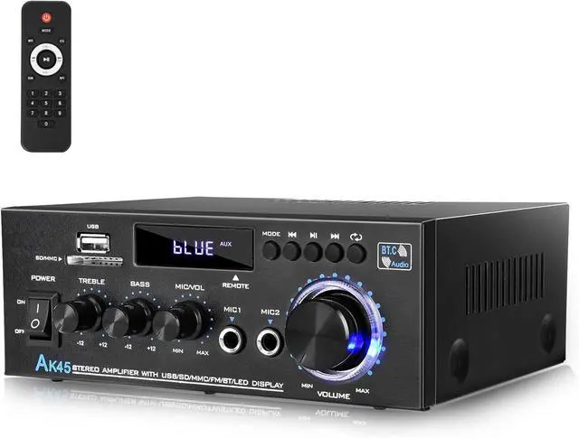 Main image of Stereo Audio Amplifier, 300W Home 2-Channel Wireless Bluetooth 5.0 Power Amplifier System, Home Amplifier FM Radio, USB, SD Card, with Remote Control Home Theater Audio Stereo System