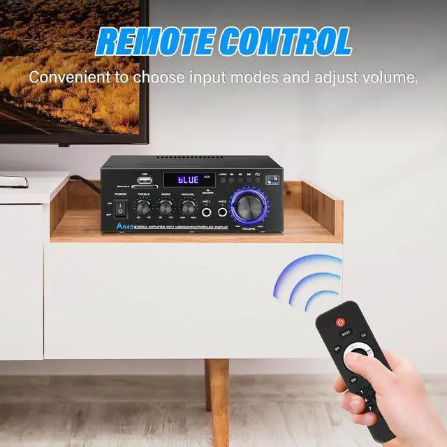 Alt view image 4 of 7 - Stereo Audio Amplifier, 300W Home 2-Channel Wireless Bluetooth 5.0 Power Amplifier System, Home Amplifier FM Radio, USB, SD Card, with Remote Control Home Theater Audio Stereo System