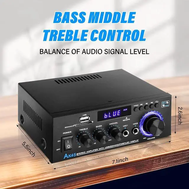 Alt view image 5 of 7 - Stereo Audio Amplifier, 300W Home 2-Channel Wireless Bluetooth 5.0 Power Amplifier System, Home Amplifier FM Radio, USB, SD Card, with Remote Control Home Theater Audio Stereo System