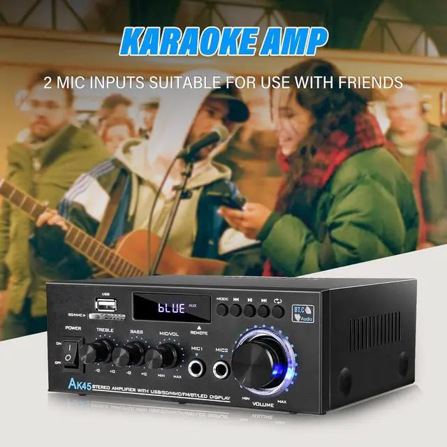 Alt view image 7 of 7 - Stereo Audio Amplifier, 300W Home 2-Channel Wireless Bluetooth 5.0 Power Amplifier System, Home Amplifier FM Radio, USB, SD Card, with Remote Control Home Theater Audio Stereo System