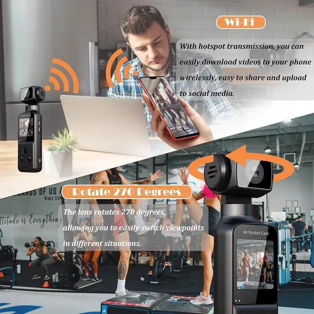 Alt view image 6 of 7 - 4K Law Enforcement Recorder with External Microphone, Mini Video and Audio Pocket Camera, 270° Swivel Camera for Outdoor Sports, Cycling, Travel, Police Enforcement, Private Civilians, Includes 64GB