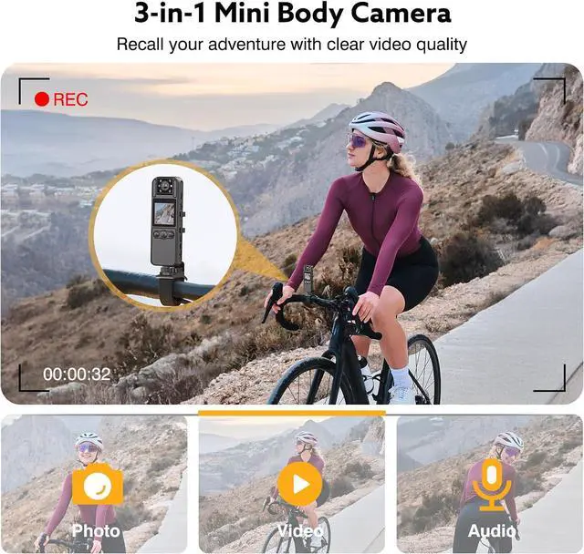 Alt view image 2 of 7 - The 4K Law Enforcement Recorder with Audio and Video Recording, 128GB Compact Body Camera with 180° Swivel Lens, 6-Hour Battery and Night Vision, Wearable Camera for Pets, Home, Office, Security, Poli